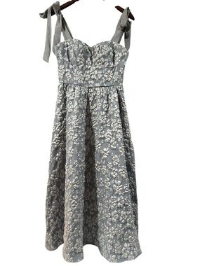 Lulus Gray Floral Jacquard Midi Dress Tie Strap Bustier Romantic Dress S